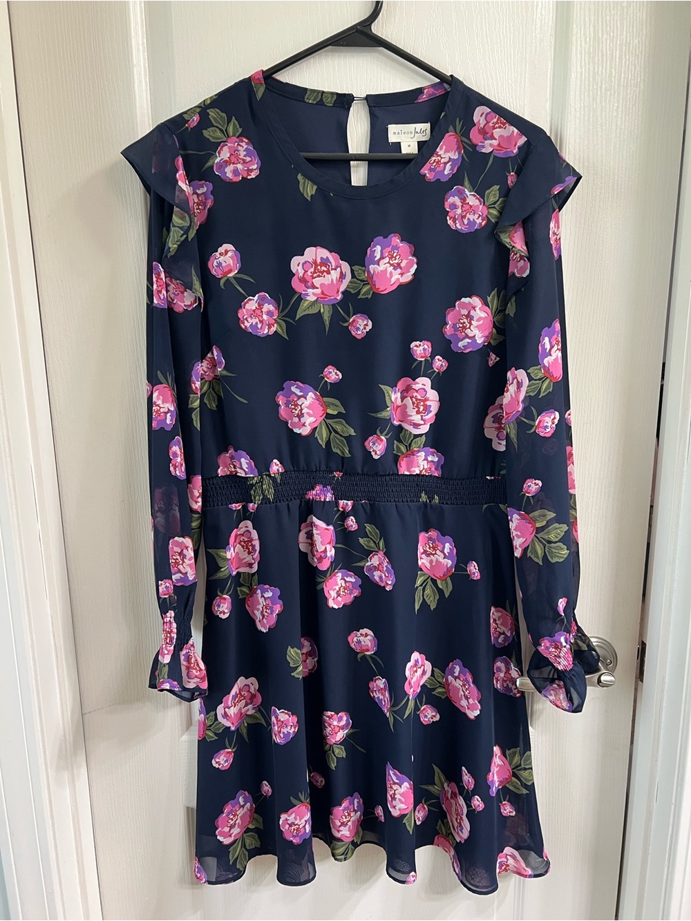Maison Jules Navy Dress with Pink and Purple Floral Accents